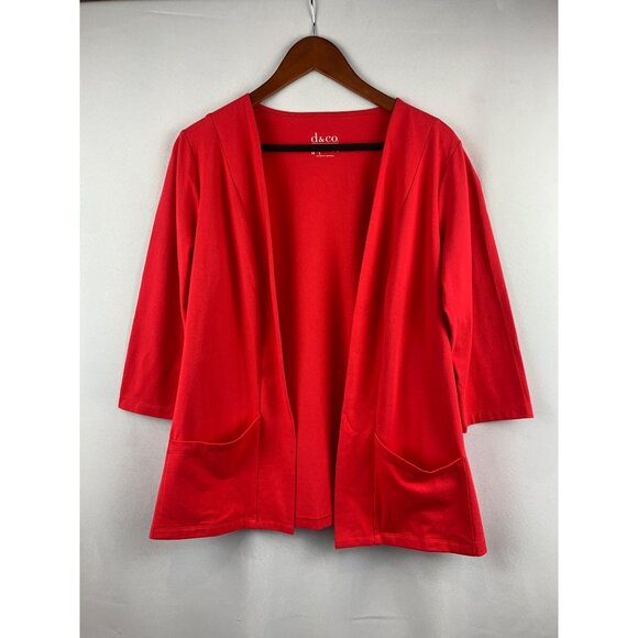 D&Co. Essentials Red Open Front Cardigan XS Long Sleeve Pockets Cotton Blend - Picture 1 of 5